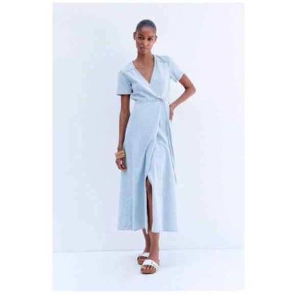 Zara Midi Denim Wrap Dress - Picture 1 of 6